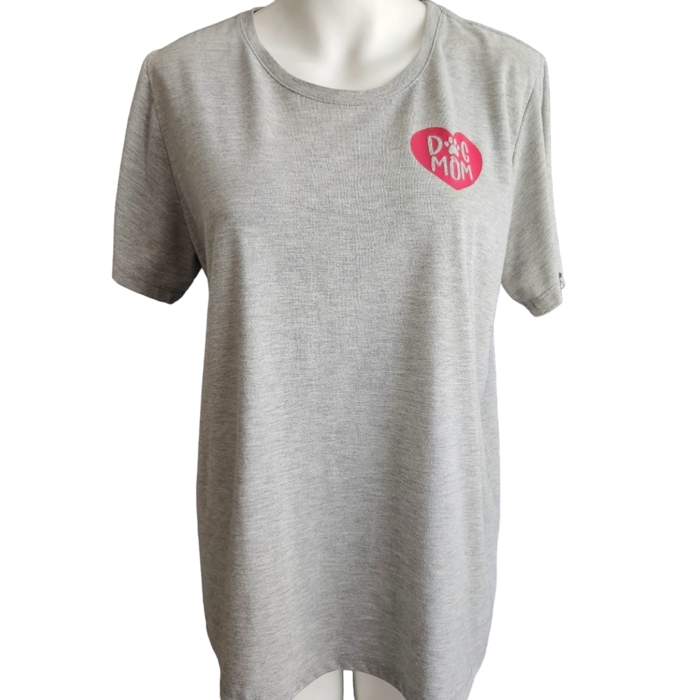 Gray Short Sleeve Tee with Pink Heart Graphic